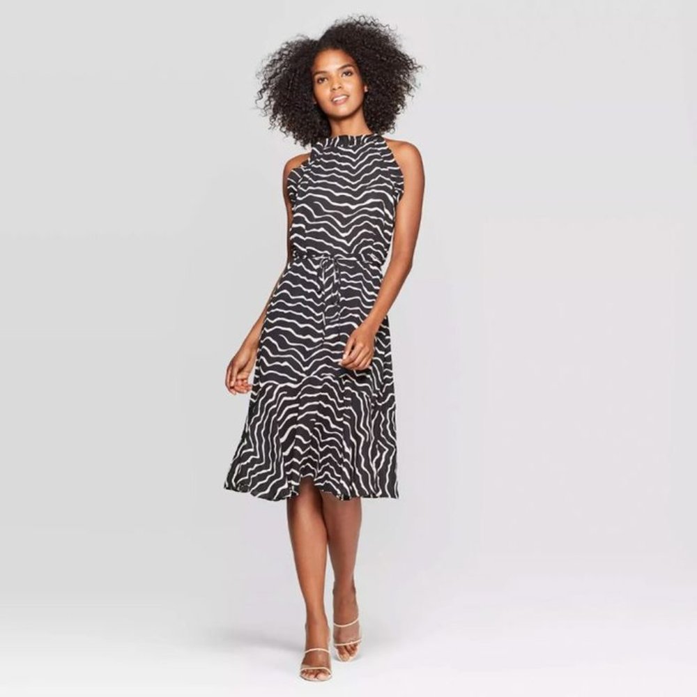 WHO WHAT WEAR Zebra Knee Ruffle Flounce Dress NWOT